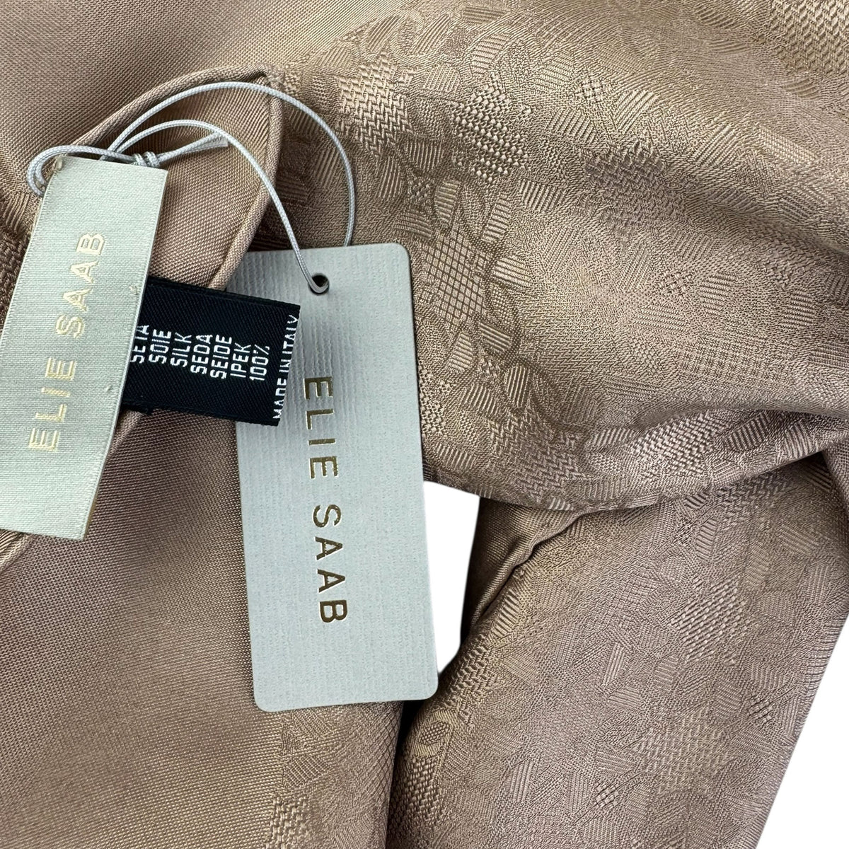Elie Saab Scarf Bronze Tonal Logo - Extra Large Square Twill Silk Wrap