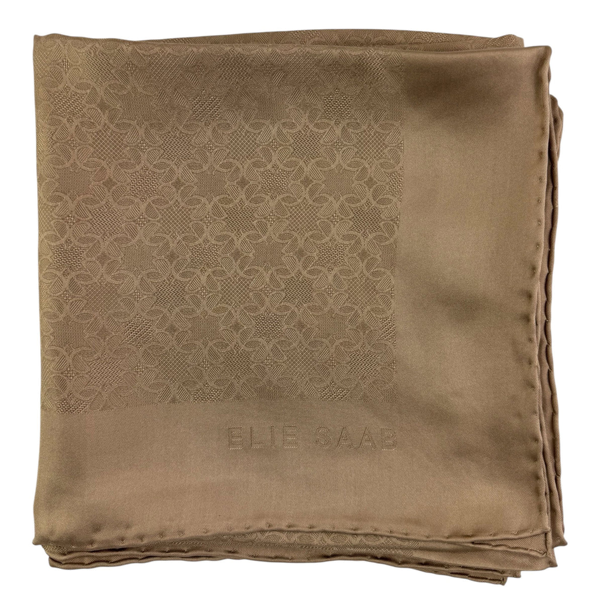 Elie Saab Scarf Bronze Tonal Logo - Extra Large Square Twill Silk Wrap