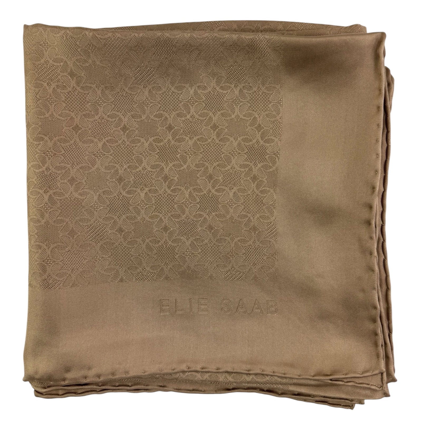 Elie Saab Scarf Bronze Tonal Logo - Extra Large Square Twill Silk Wrap