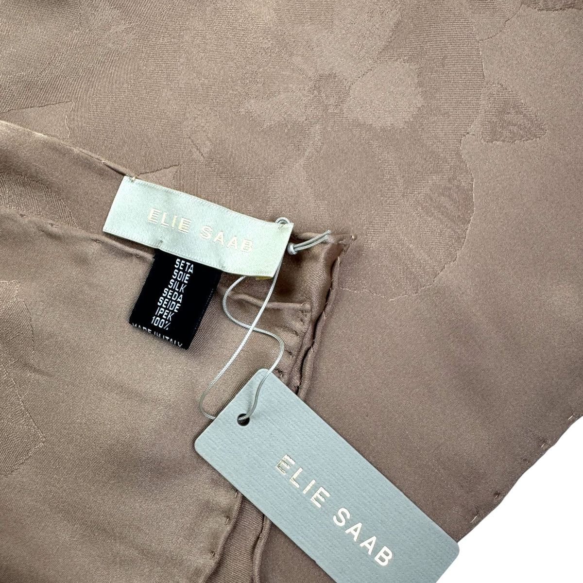 Elie Saab Scarf Taupe Tonal Floral - Twill Silk Shawl