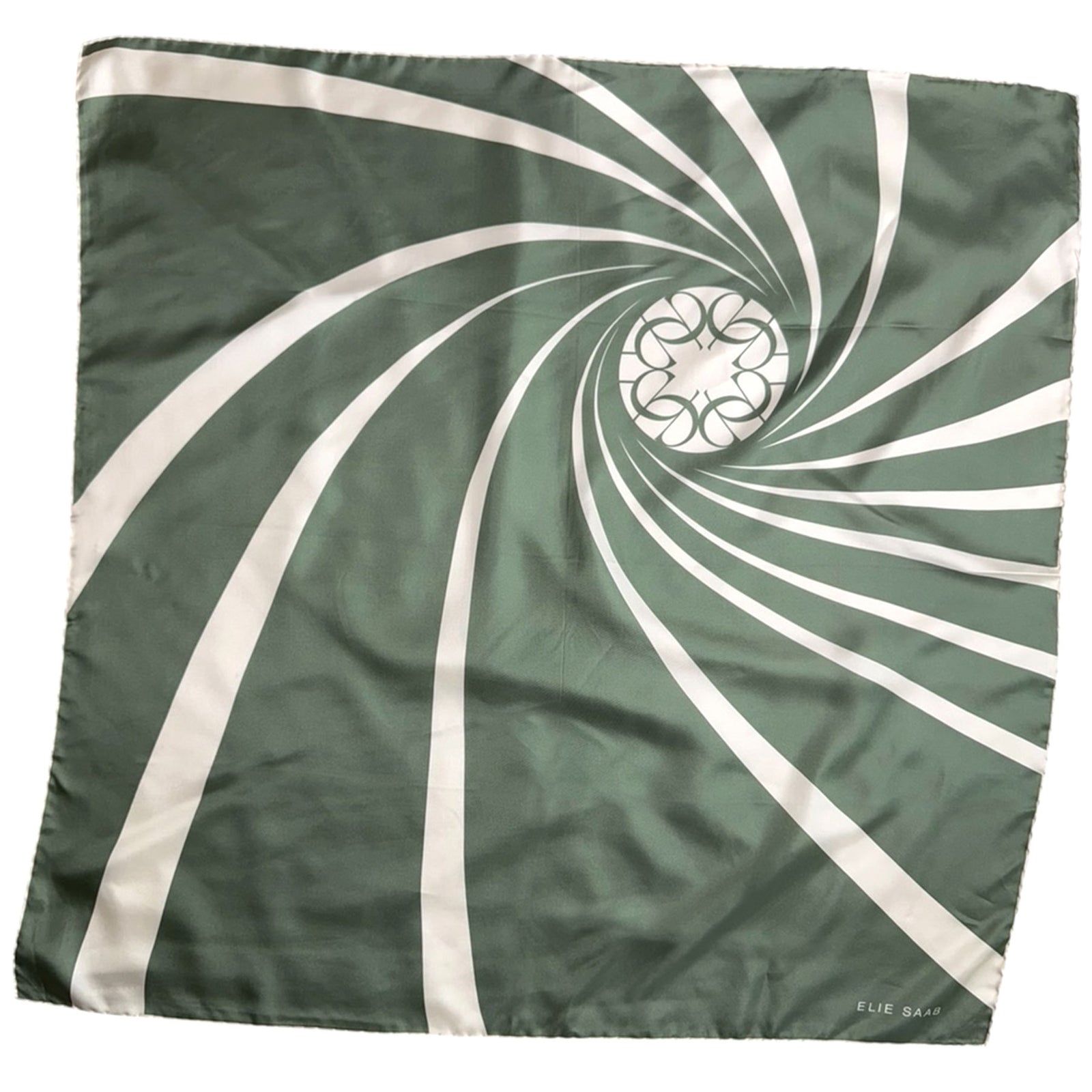 Elie Saab Scarf Sage Green White - Twill Silk Square Foulard