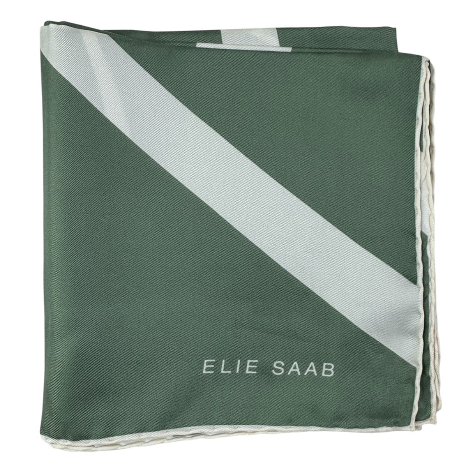 Elie Saab Scarf Sage Green White - Twill Silk Square Foulard