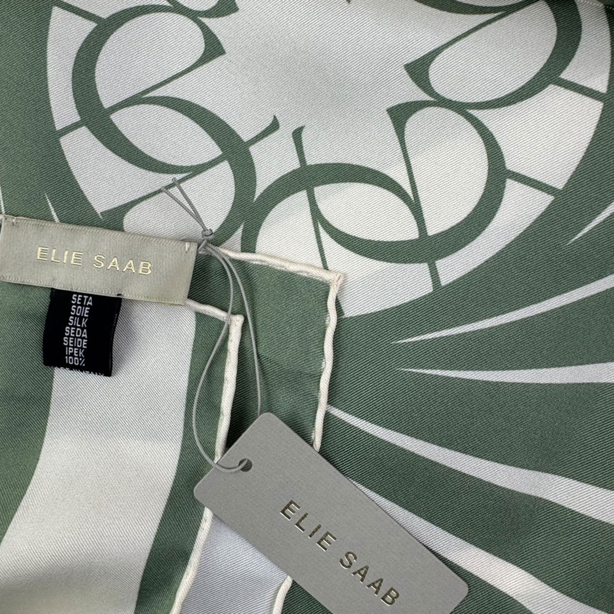 Elie Saab Scarf Sage Green White - Twill Silk 
