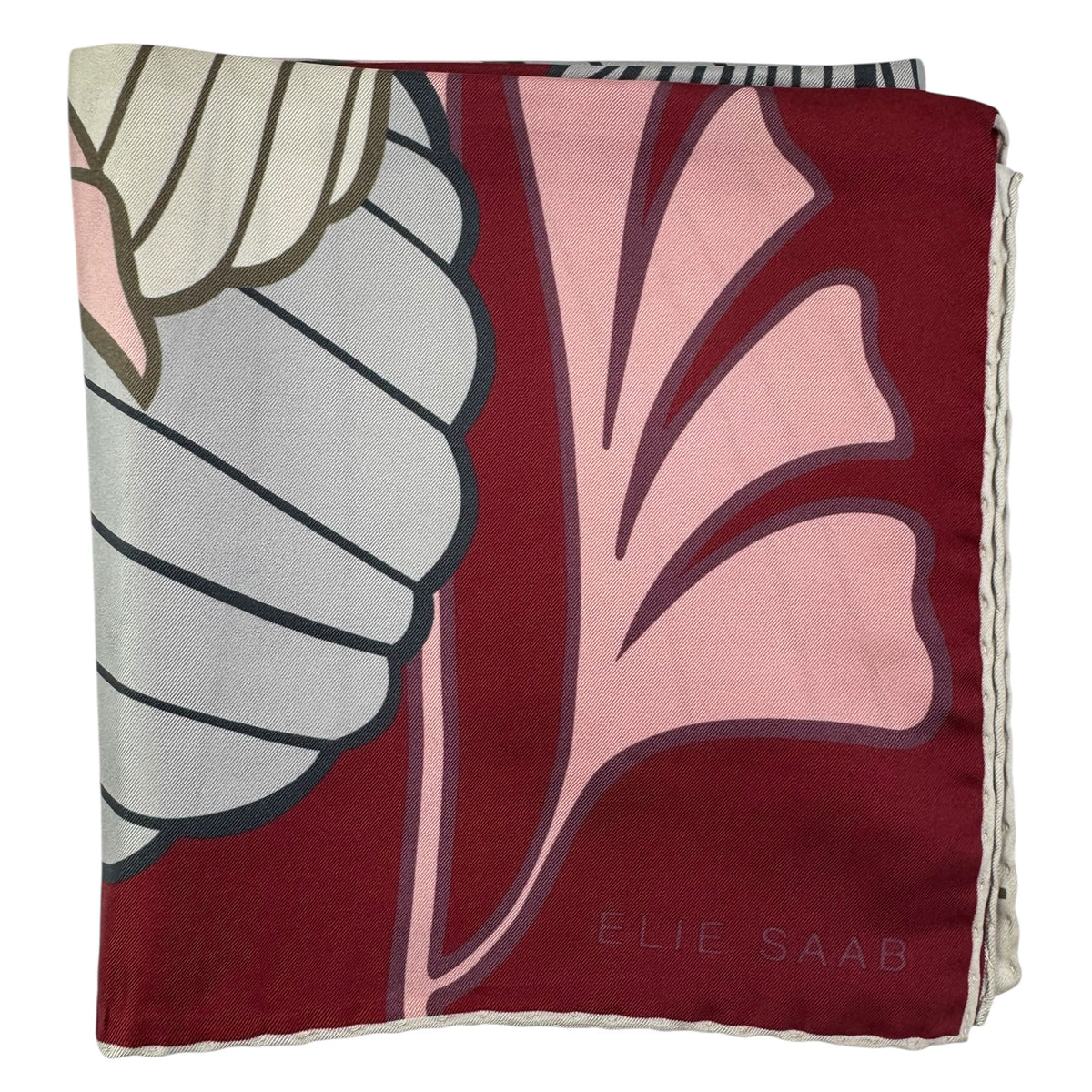 New Elie Saab Scarf Bordeaux Pink Gray Floral 