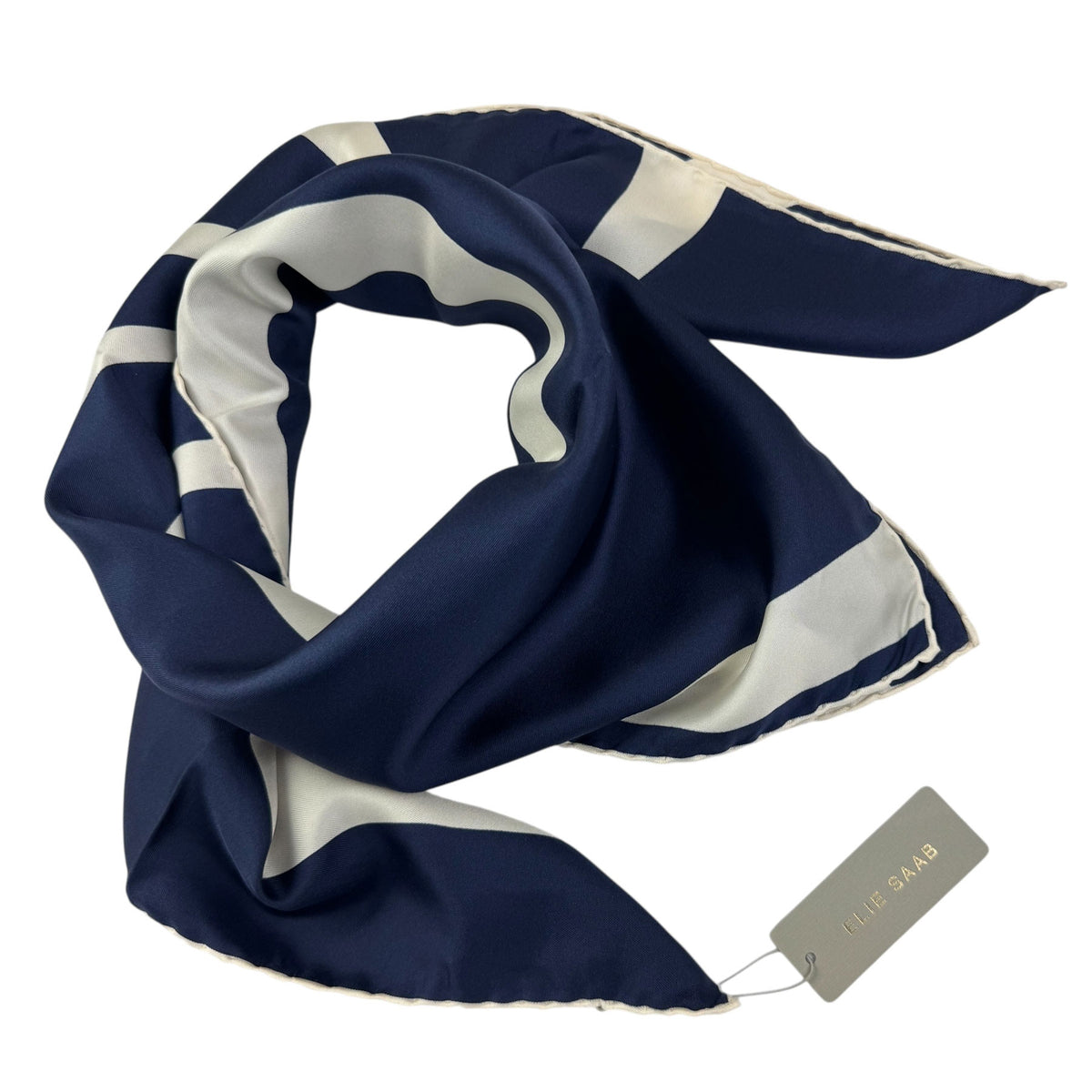 Elie Saab Scarf Navy White - Twill Silk Square Foulard
