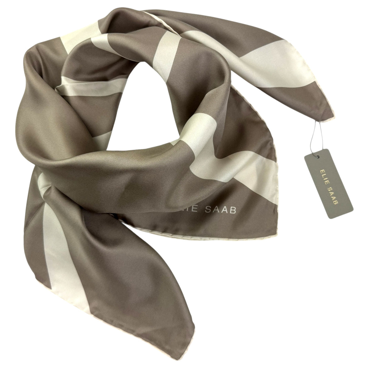 Elie Saab Scarf Taupe White - Twill Silk Square Foulard