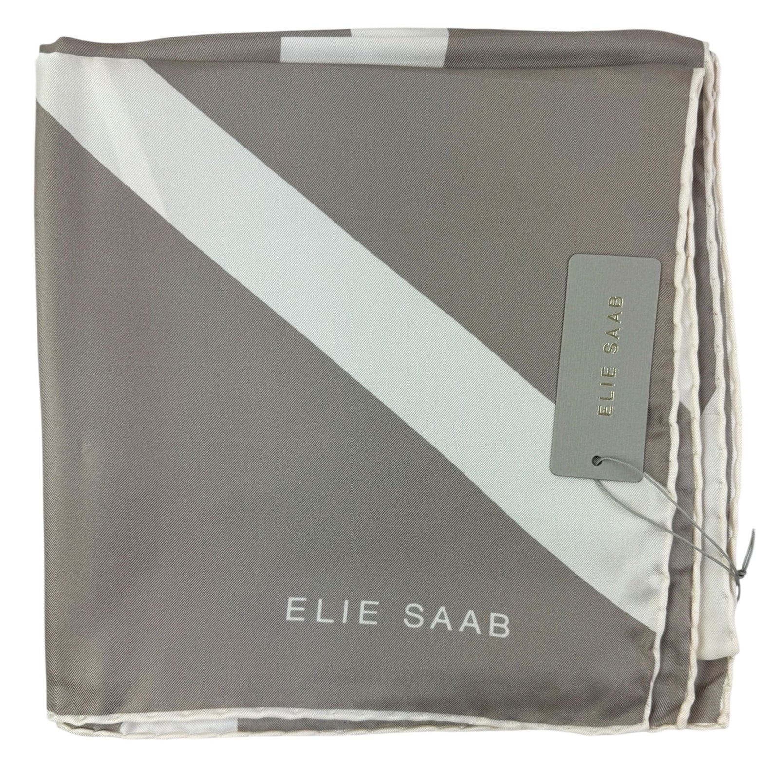 Elie Saab Scarf Taupe White - Twill Silk Square Foulard