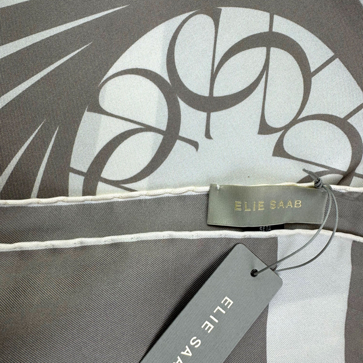 Elie Saab Scarf Taupe White - Twill Silk Square Foulard