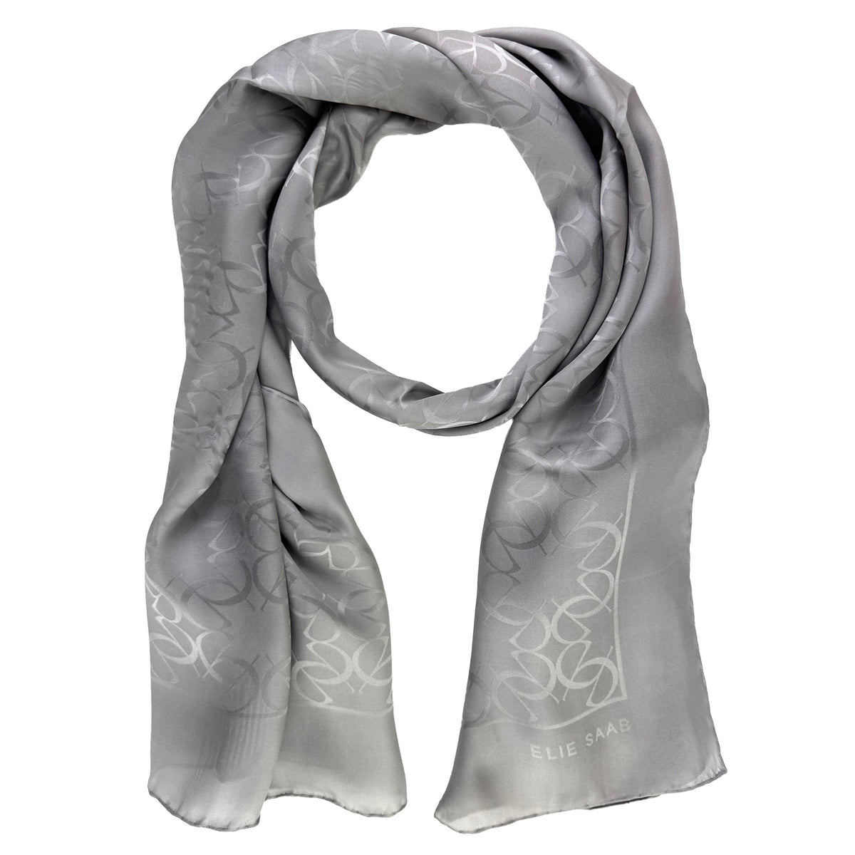 Elie Saab Scarf Gray Logo Letters Design - Twill Silk Shawl