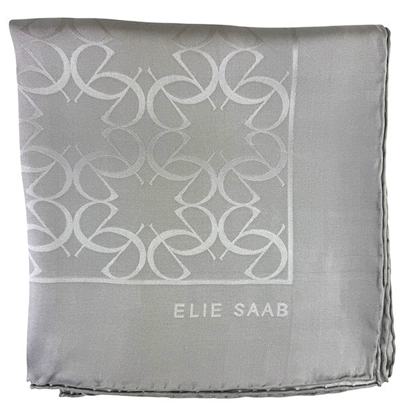 Elie Saab Scarf Gray Logo Letters Design - Twill Silk Square Scarf
