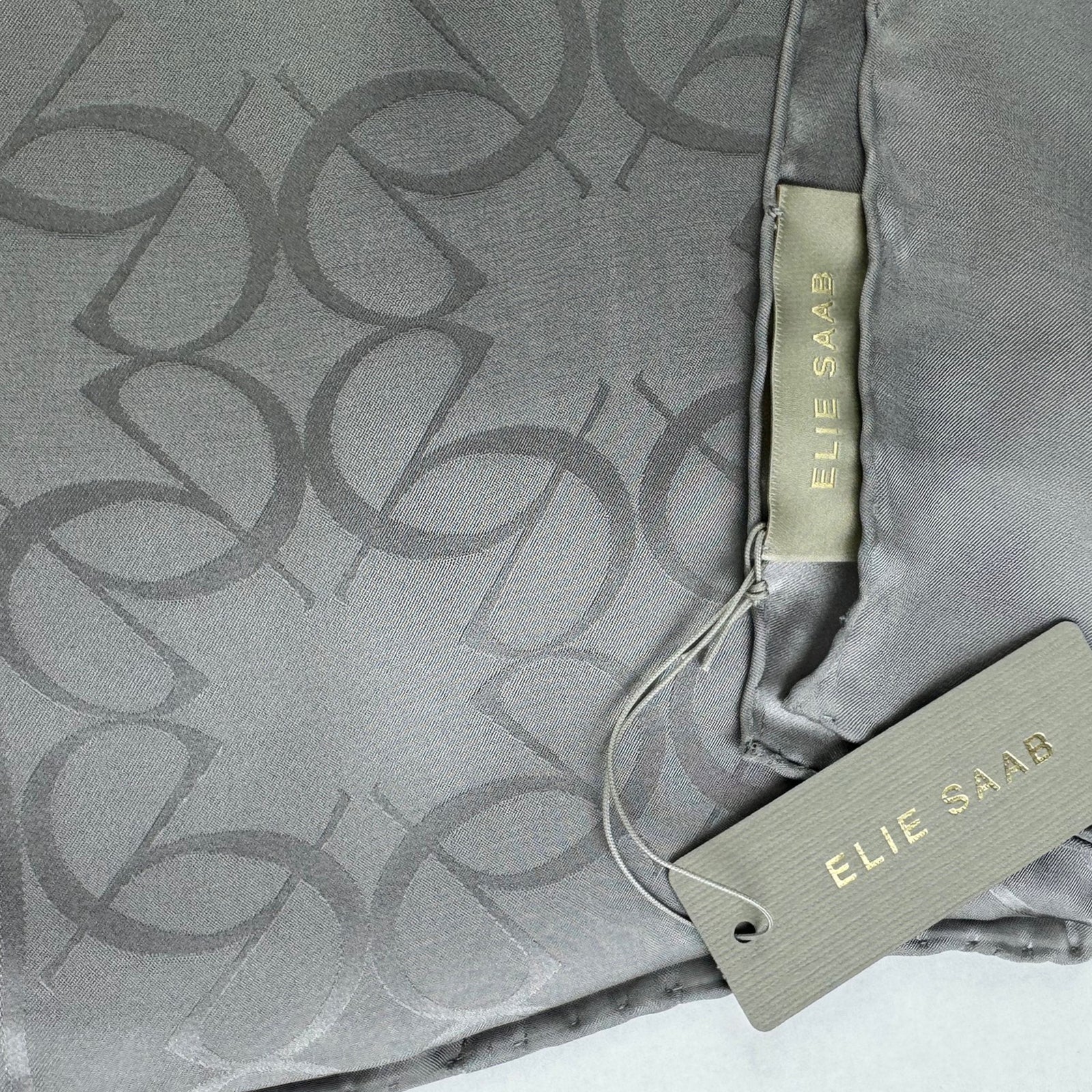 Elie Saab Scarf Gray Logo Letters Design - Twill Silk Square Scarf
