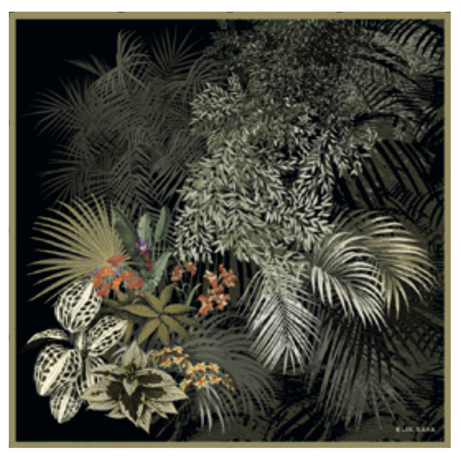 Elie Saab Silk Scarf Olive Gray Floral - Large 36 Inch Square Foulard