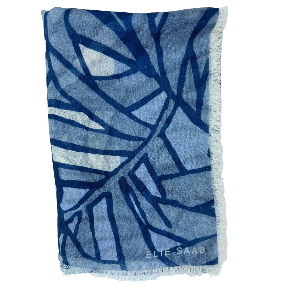 Elie Saab Wool Scarf Gray Blue Design

