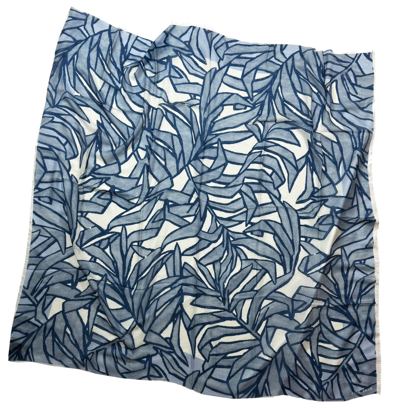 Elie Saab Wool Scarf Gray Blue Design
