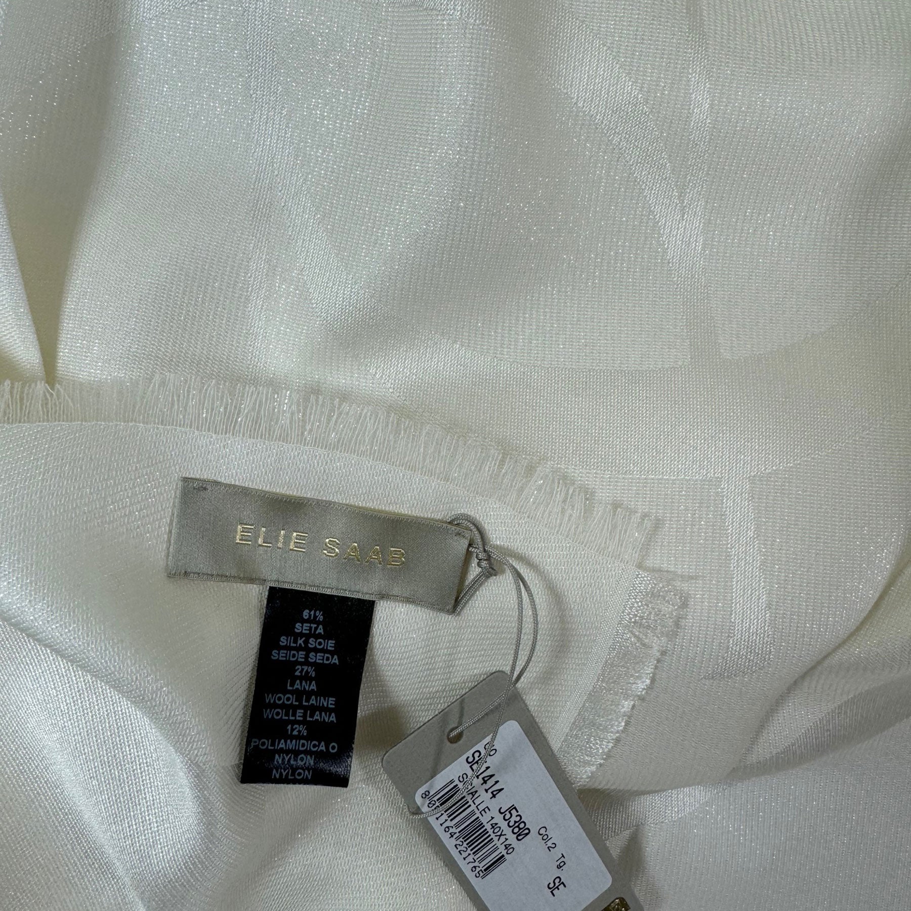 Elie Saab Scarf White - Extra Large 55 Inch Square Wool Silk Wrap
