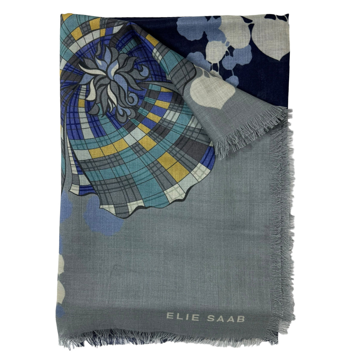 Elie Saab Scarf Gray Signature Design - Wool Shawl
