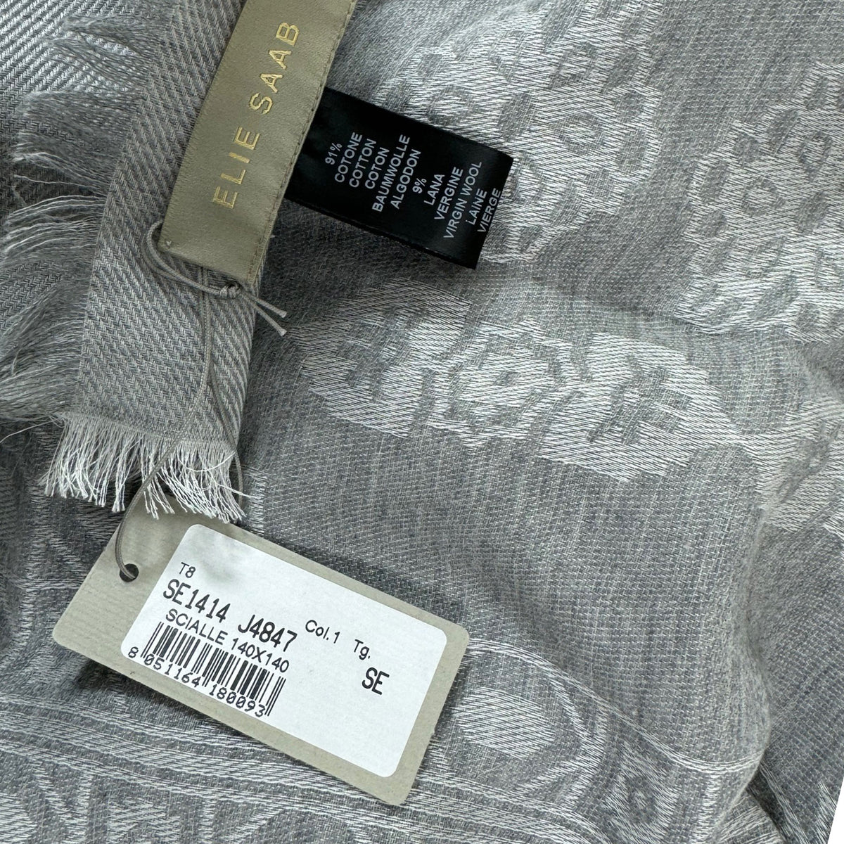 Elie Saab Scarf Gray Tonal Design - Extra Large 55 Inch Square Wrap SALE