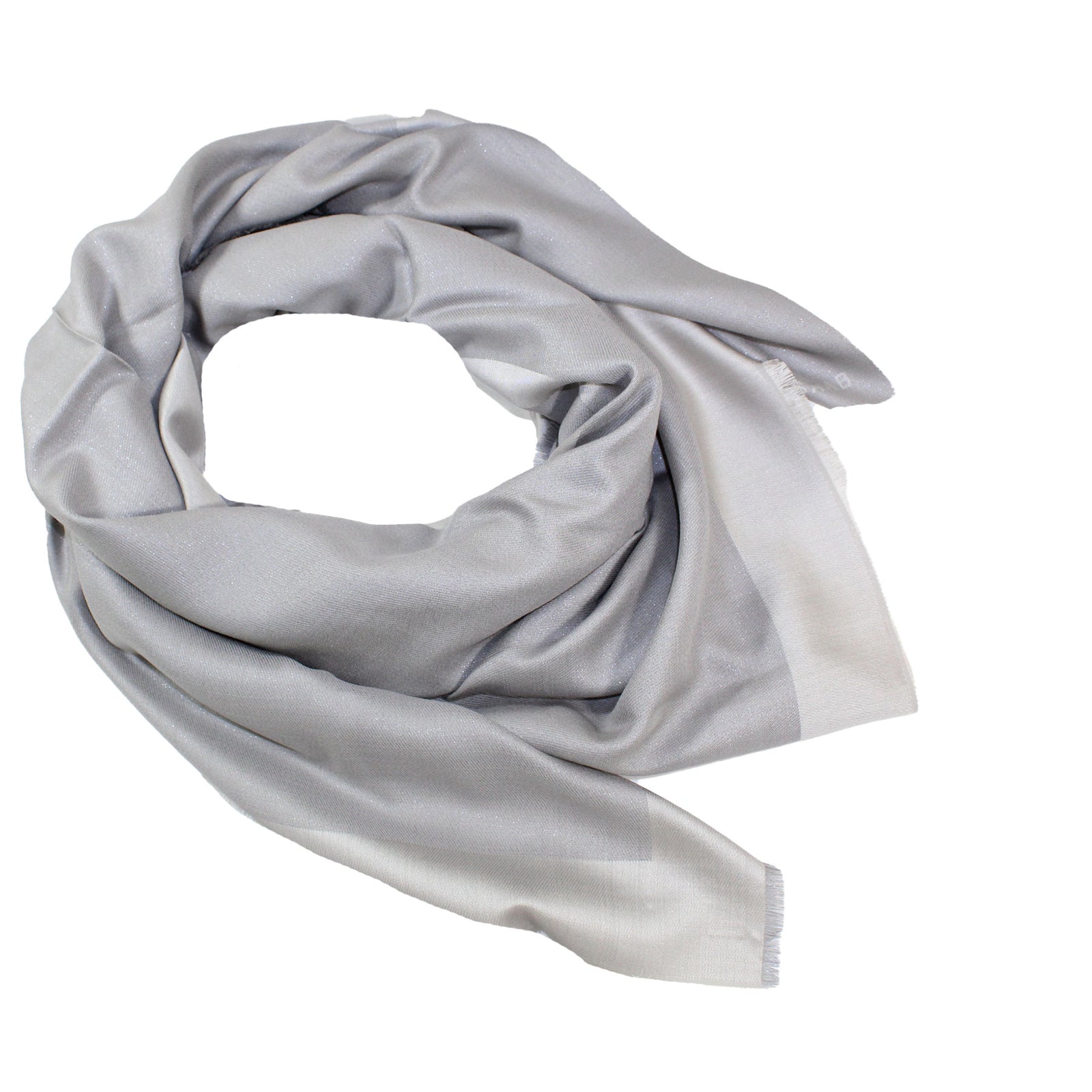 Elie Saab Scarf Gray Solid With Tonal Center Logo - Extra large Wool Silk Wrap