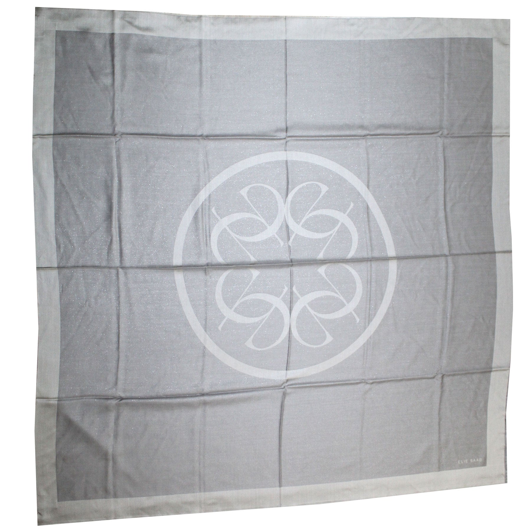 Elie Saab Scarf Gray Solid With Tonal Center Logo - Extra large Wool Silk Wrap