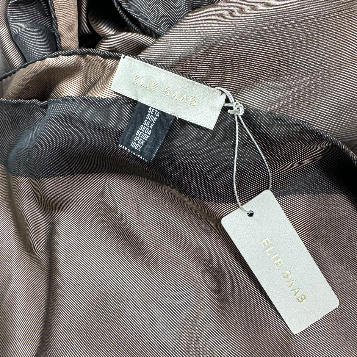 Elie Saab Scarf Bronze With Tonal Center Logo - Extra Large Silk Wrap SALE
