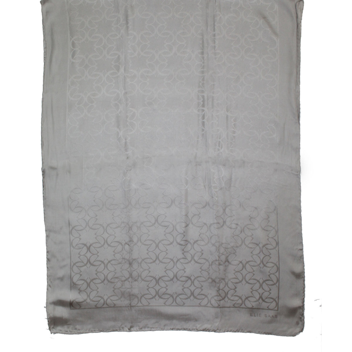 Elie Saab Scarf Silver Gray Logo Allover - Silk Designer Shawl 