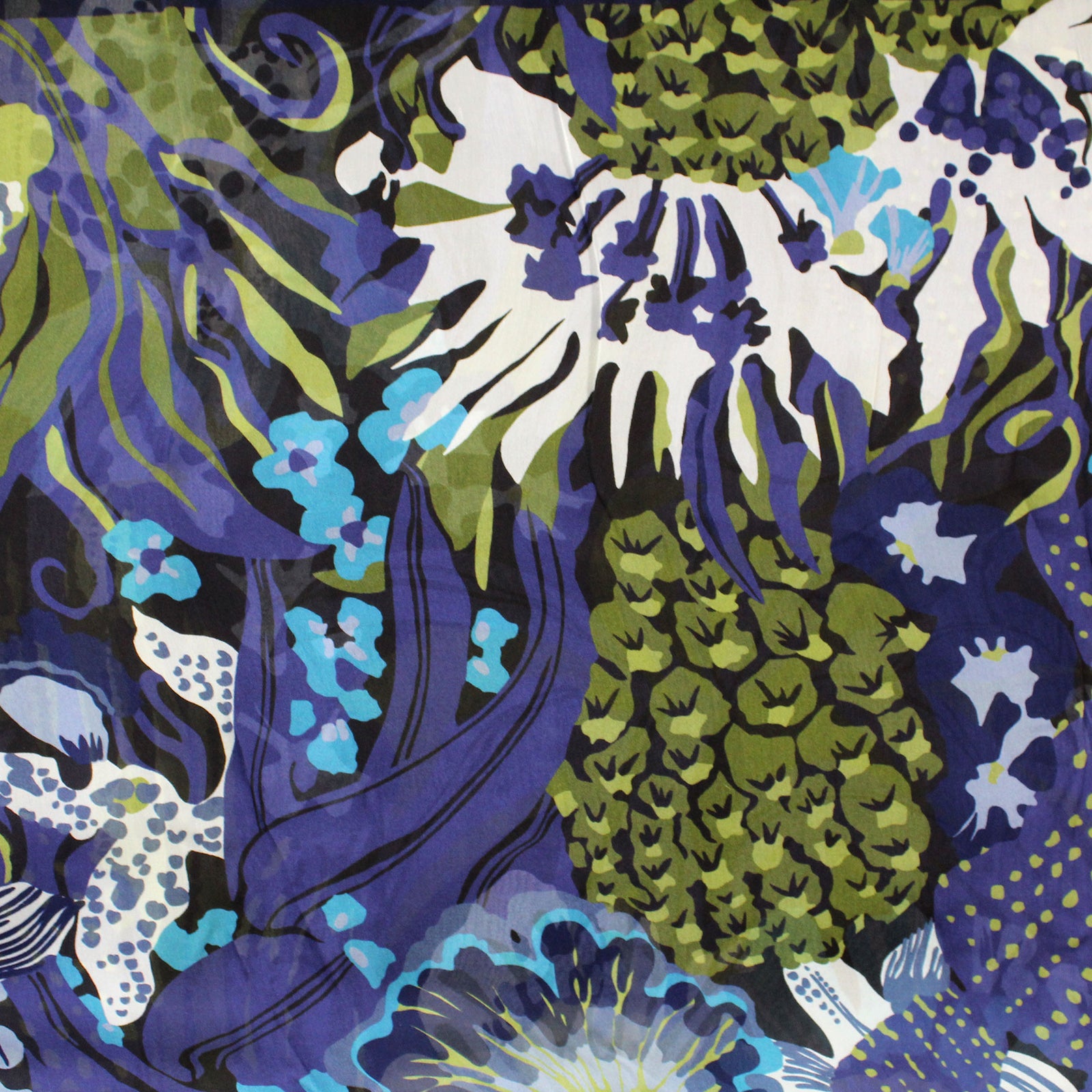 Elie Saab Scarf Midnight Blue Olive Floral Design - Chiffon Silk Designer Shawl NEW
