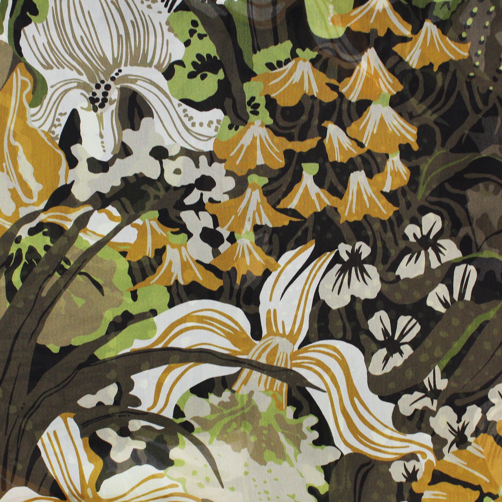 Elie Saab Scarf Forest Green Floral Design - Chiffon Silk Designer Shawl