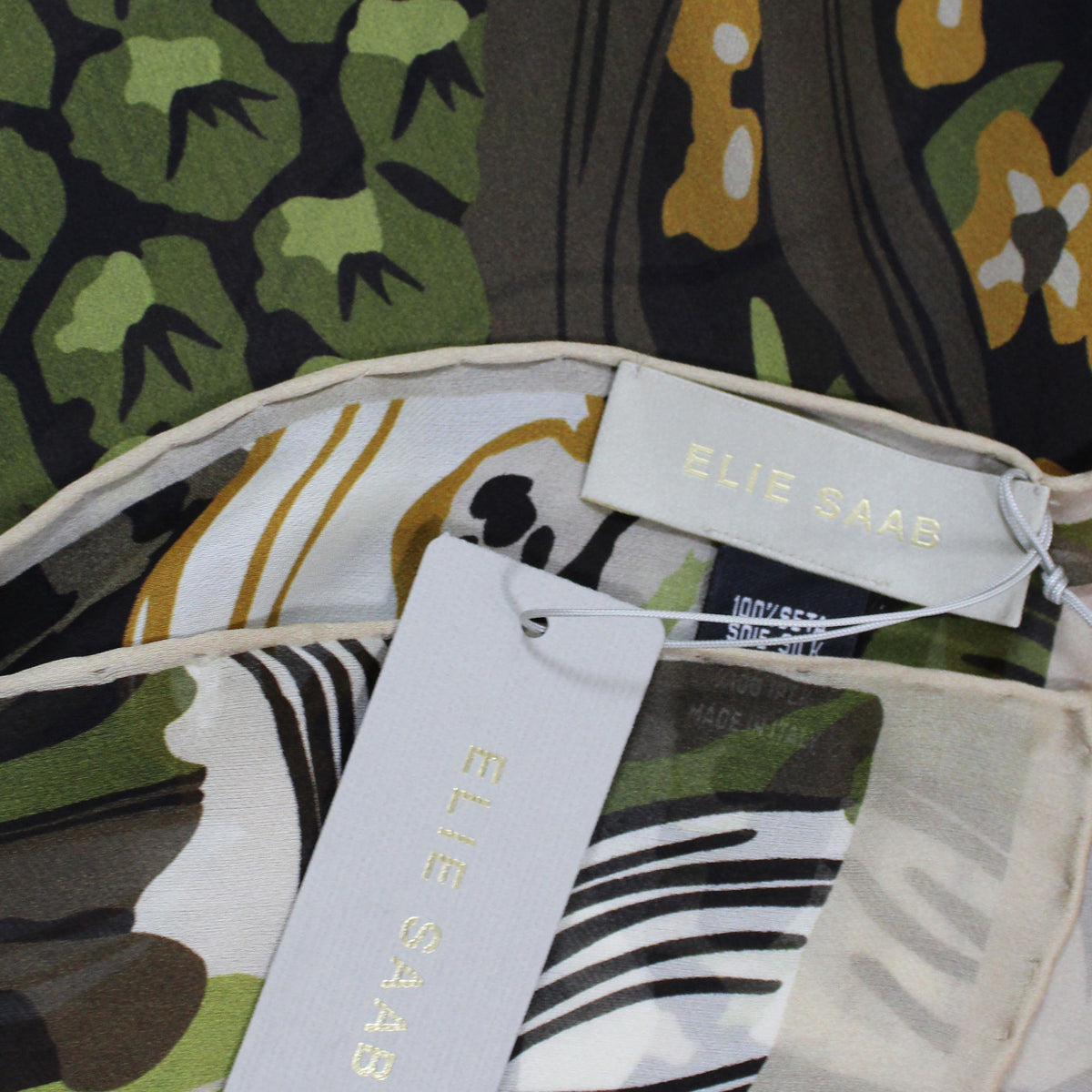 Elie Saab Scarf Forest Green Floral Design - Chiffon Silk Designer Shawl