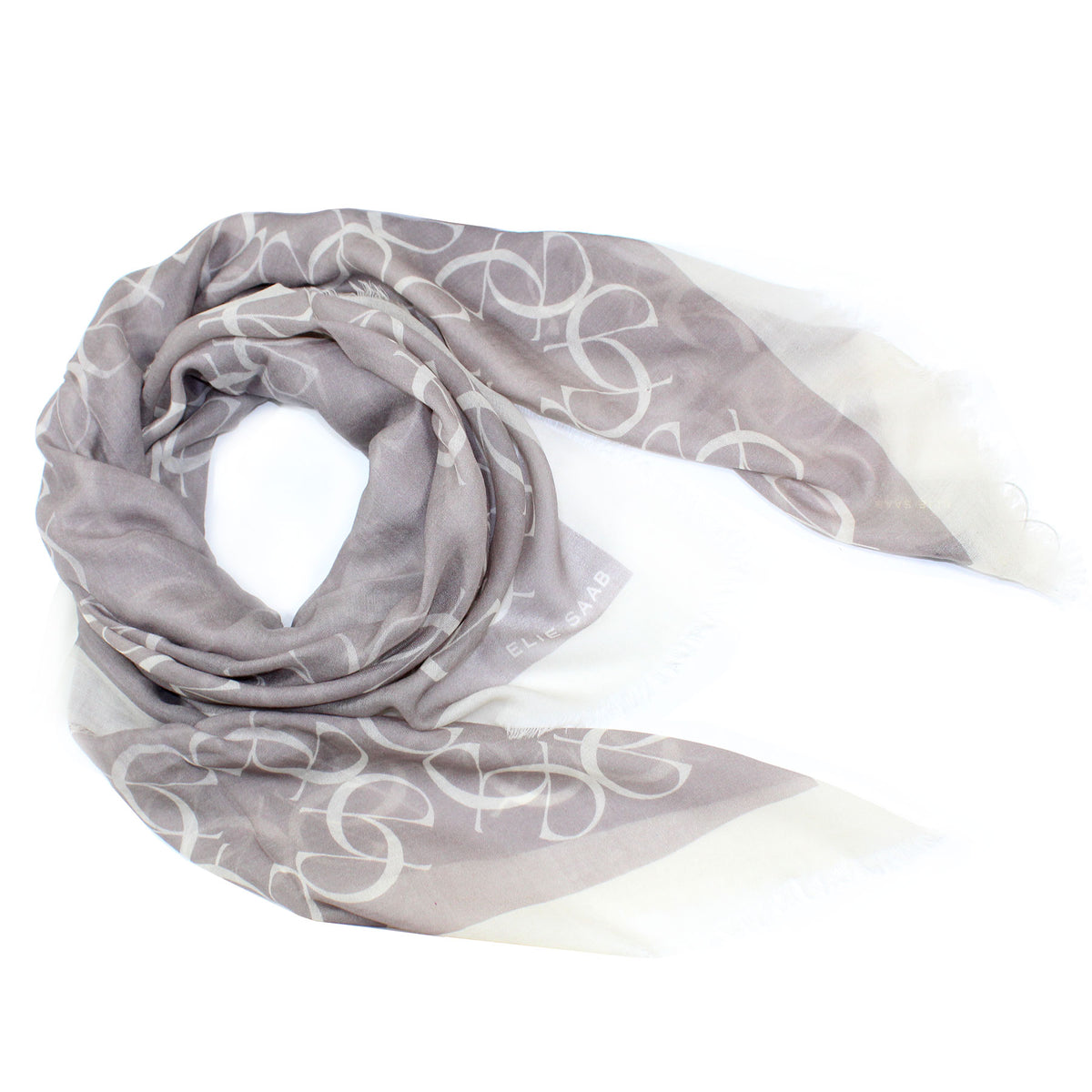 Elie Saab Scarf Mauve Gray Signature Logo Initials 
