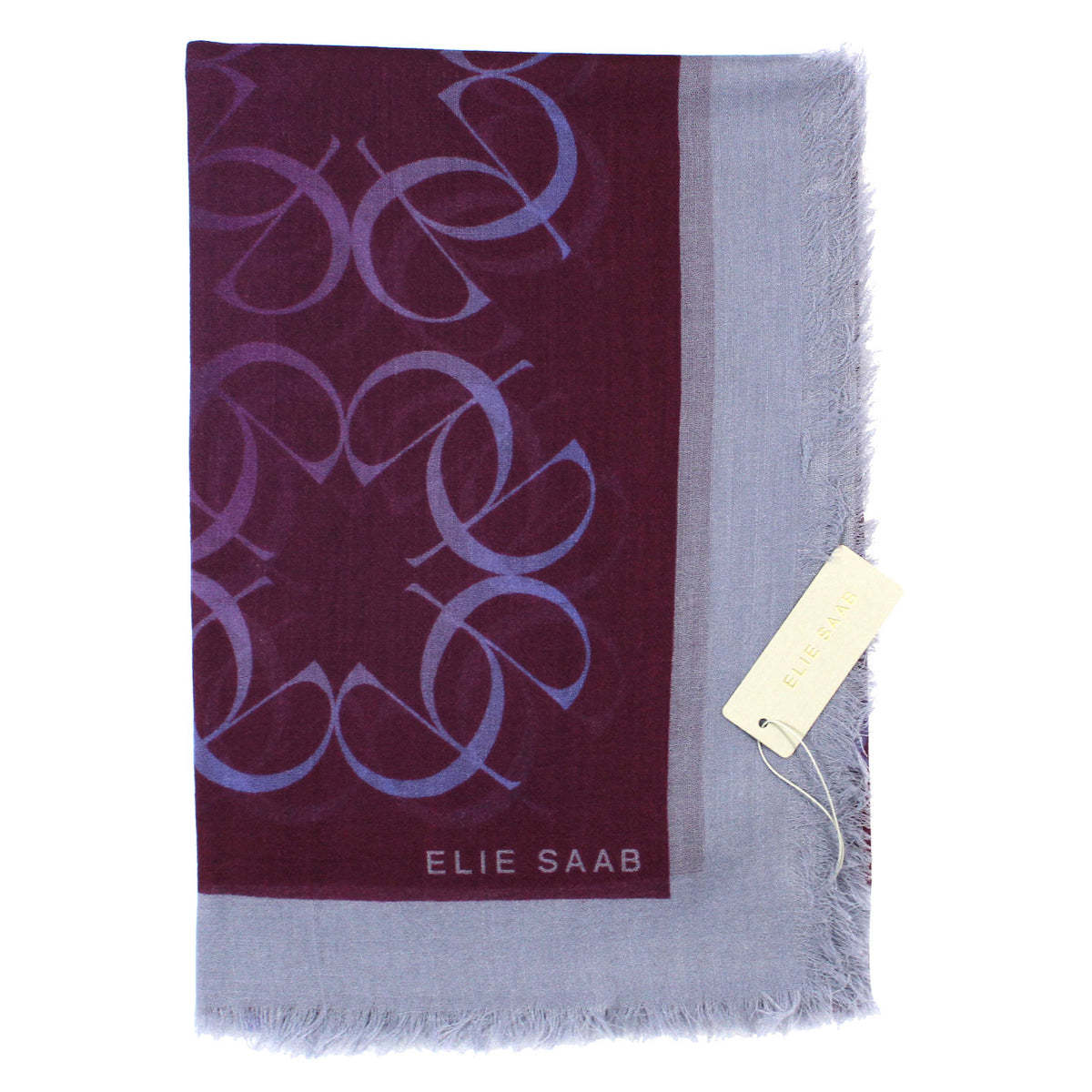 Elie Saab Scarf Purple Gray Signature Logo 