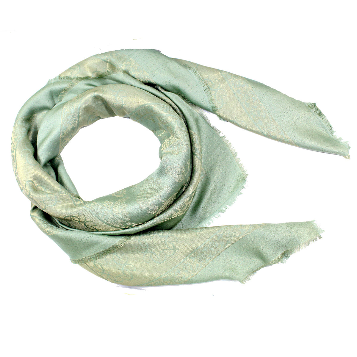 Elie Saab Scarf Light Green Floral - Extra Large Square Wool Silk Wrap SALE