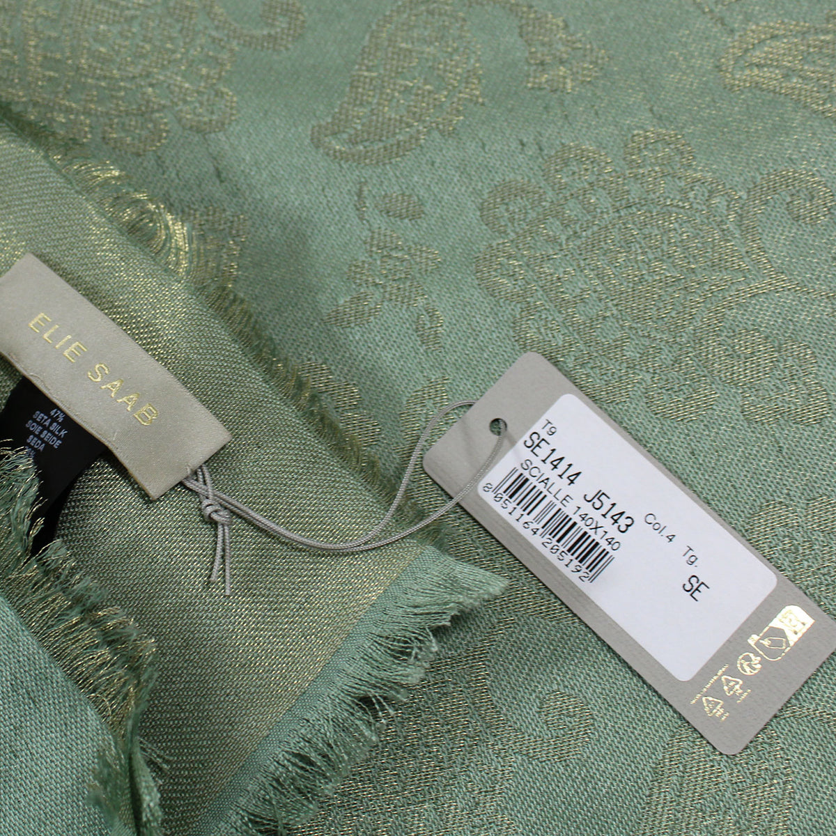 Elie Saab Scarf Light Green Floral - Extra Large Square Wool Silk Wrap SALE