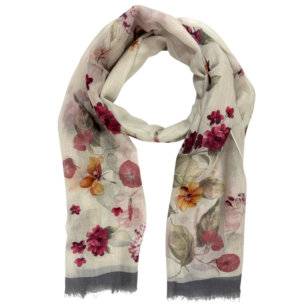 Elie Saab Scarf White Floral Design - Wool Designer Shawl