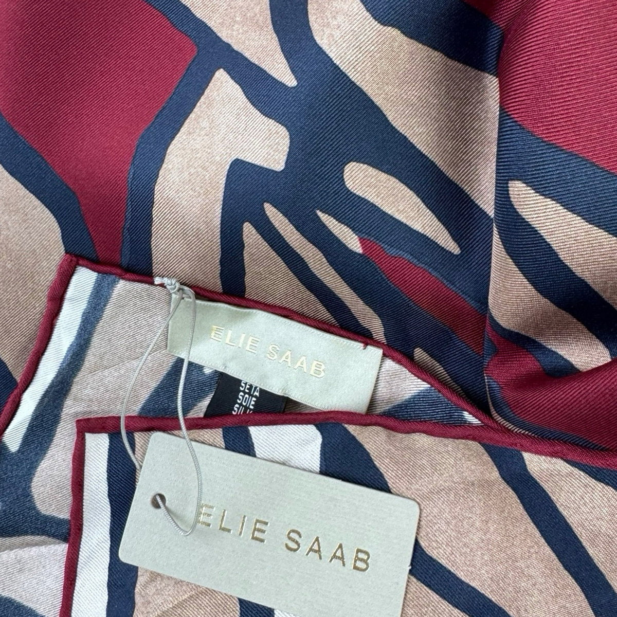 Elie Saab Scarf Maroon Design - Twill Silk Square Foulard