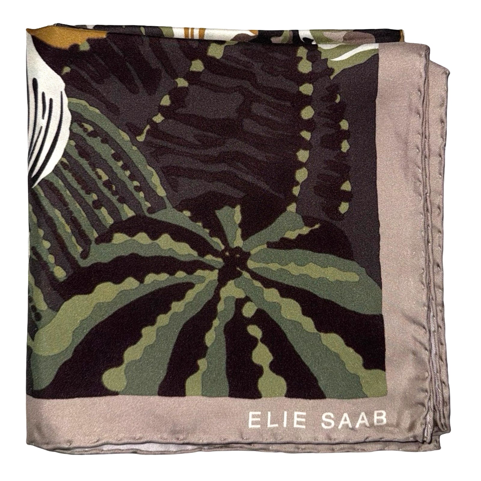 Elie Saab Scarf Forest Green Floral Design - Chiffon Silk Designer Shawl SALE