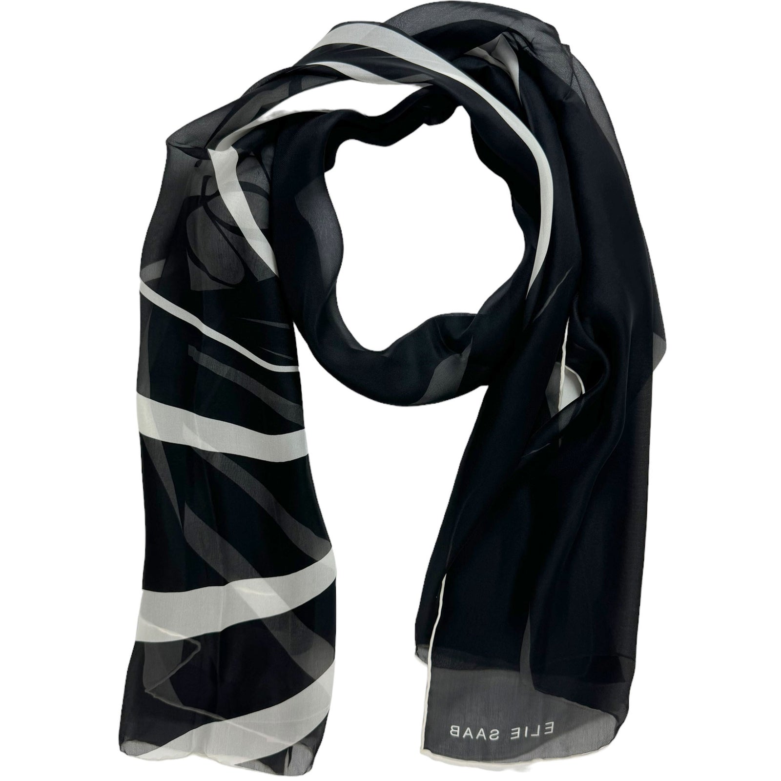 Elie Saab Scarf Black Logo - Chiffon Silk Designer Shawl