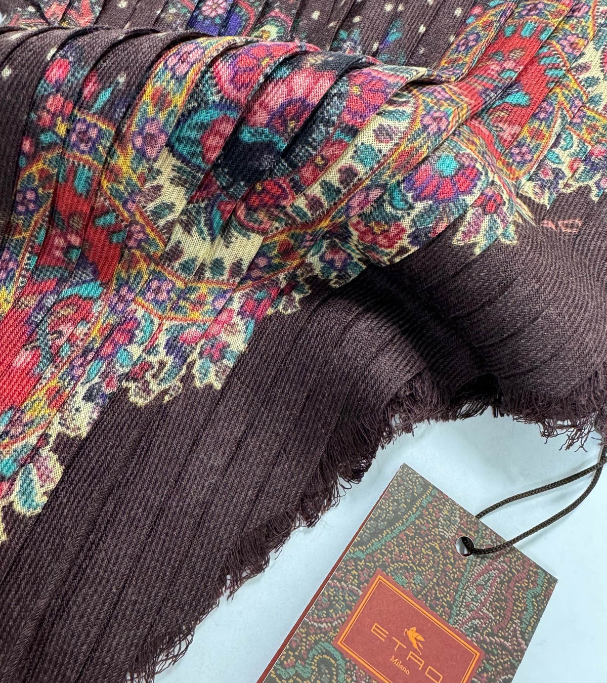 Etro Scarf Brown Pleated Wool Shawl REDUCED - SALE