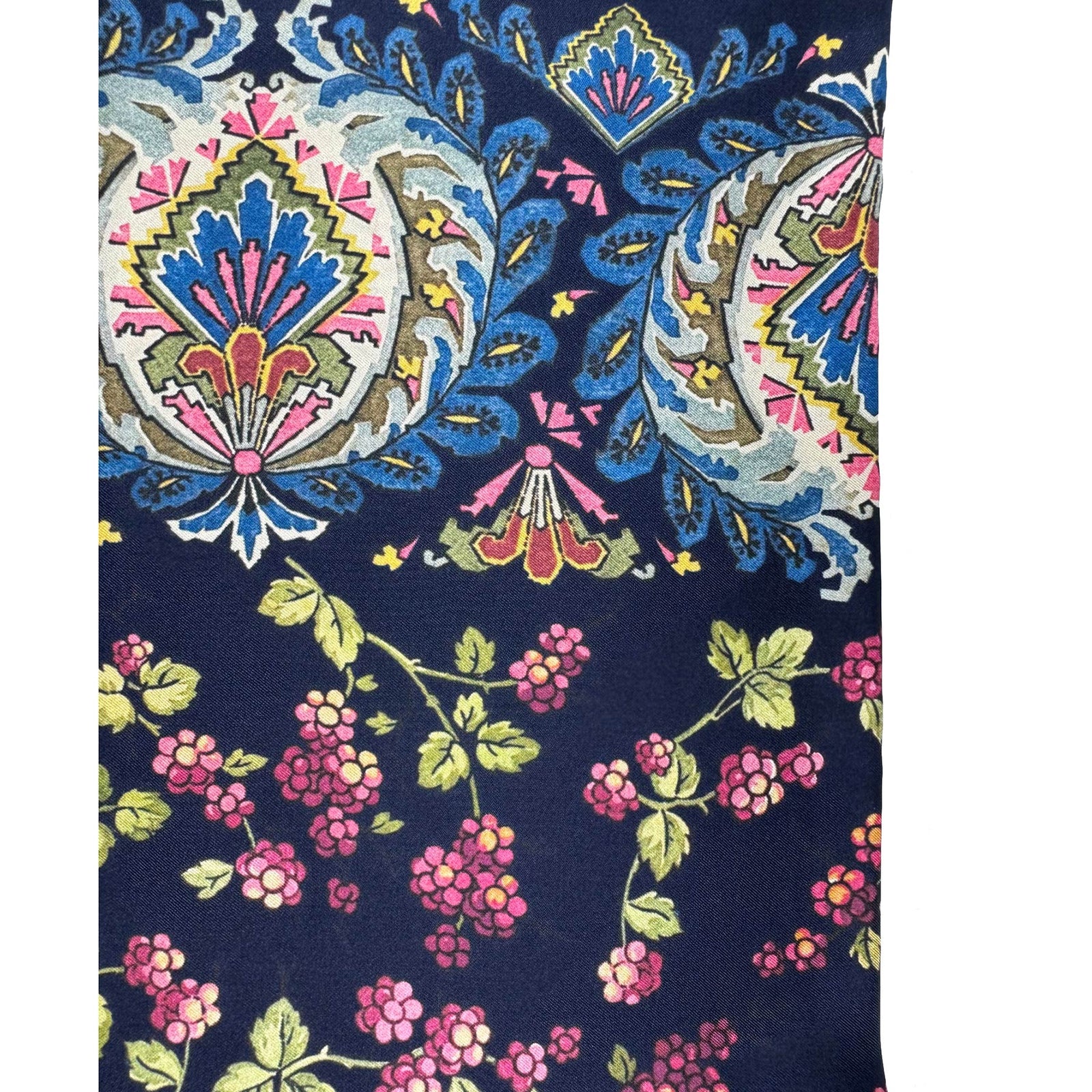 Etro Scarf Navy Blue Pink Baroque Design - Short Cashmere Shawl
