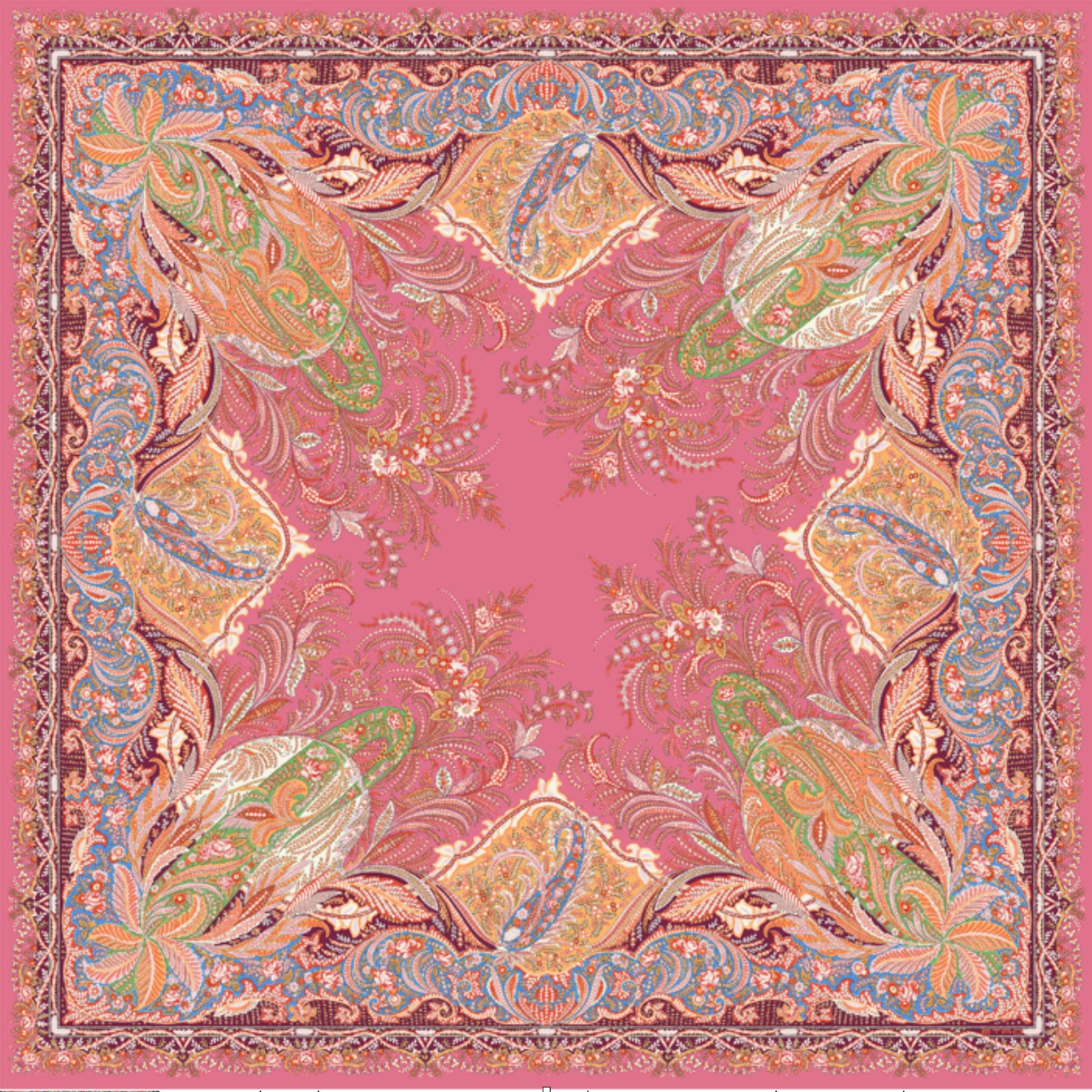 Etro Scarf Pink Ornamental Floral Design - Extra Large Square Shawl 