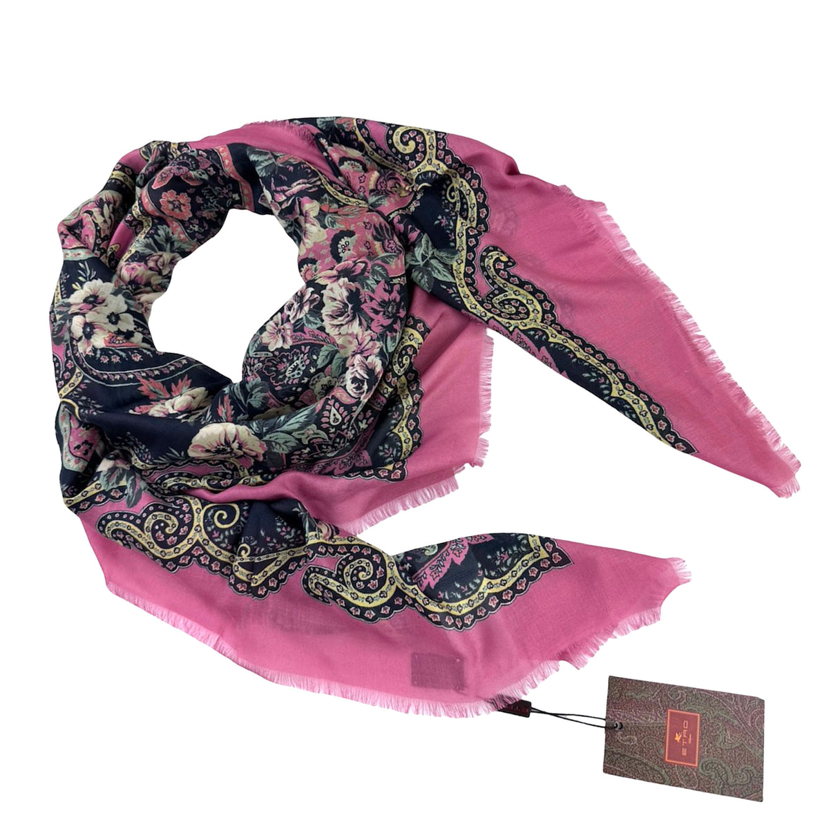 New Etro Scarf Pink Navy Floral Paisley