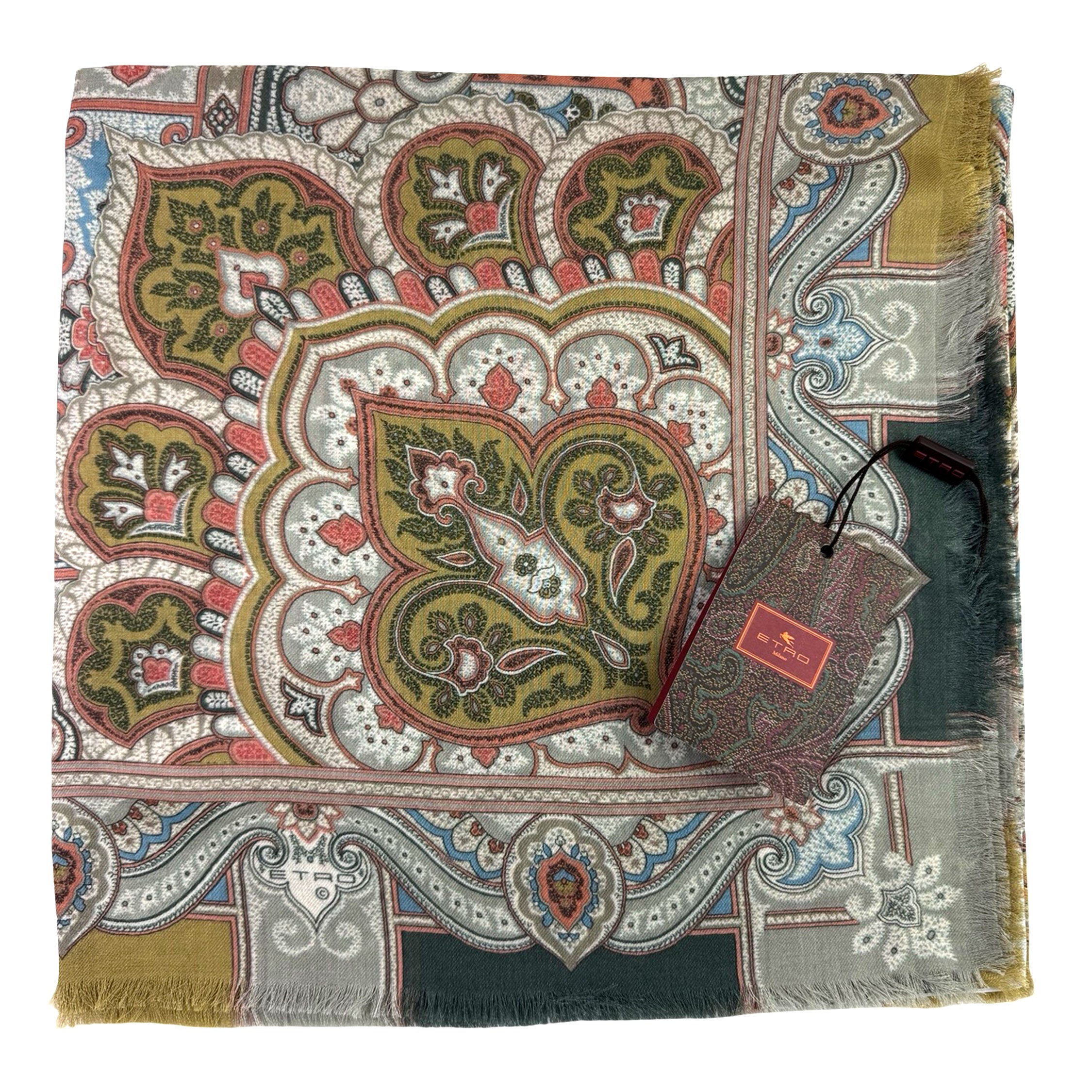 Etro Scarf Ornamental Design - Extra Large Square Shawl - Como Milano