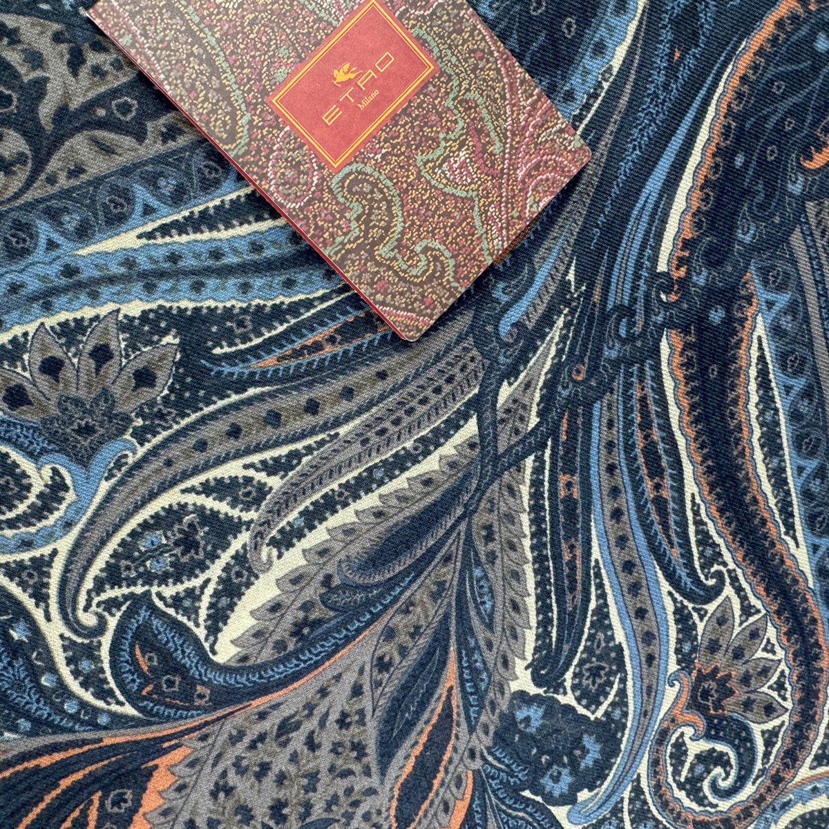 Etro Scarf Gray Blue Ornamental Design - Extra Large Square Shawl