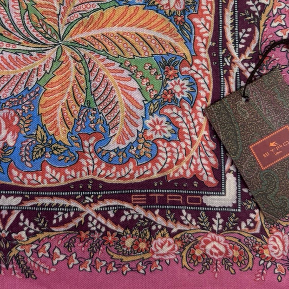 Etro Scarf Pink Floral Ornamental Design 