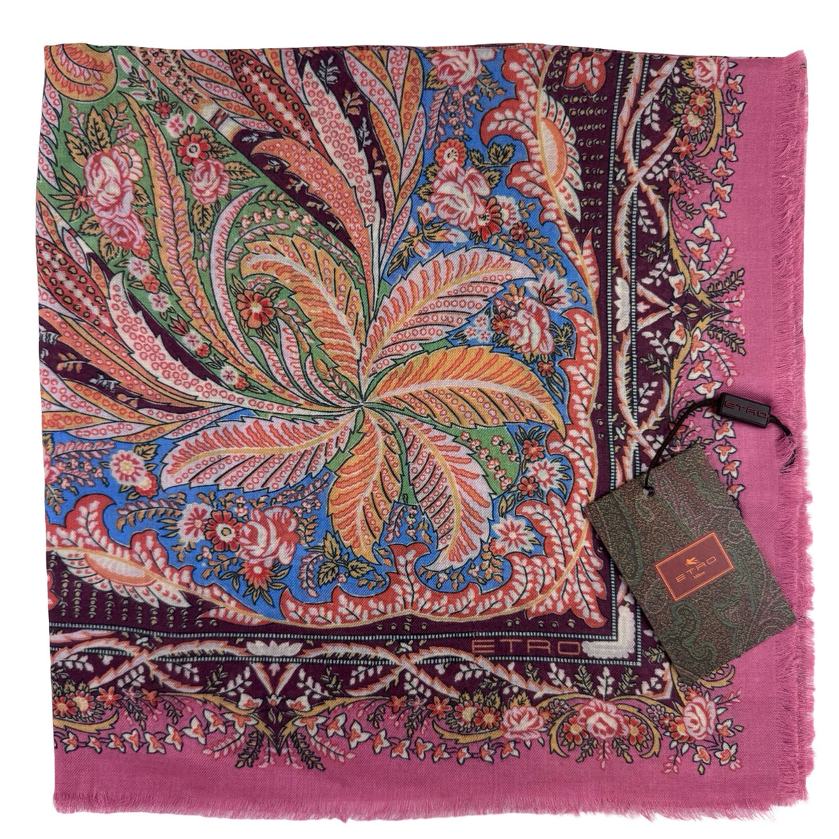 Etro Scarf Pink Ornamental Floral Design - Extra Large Square Shawl 