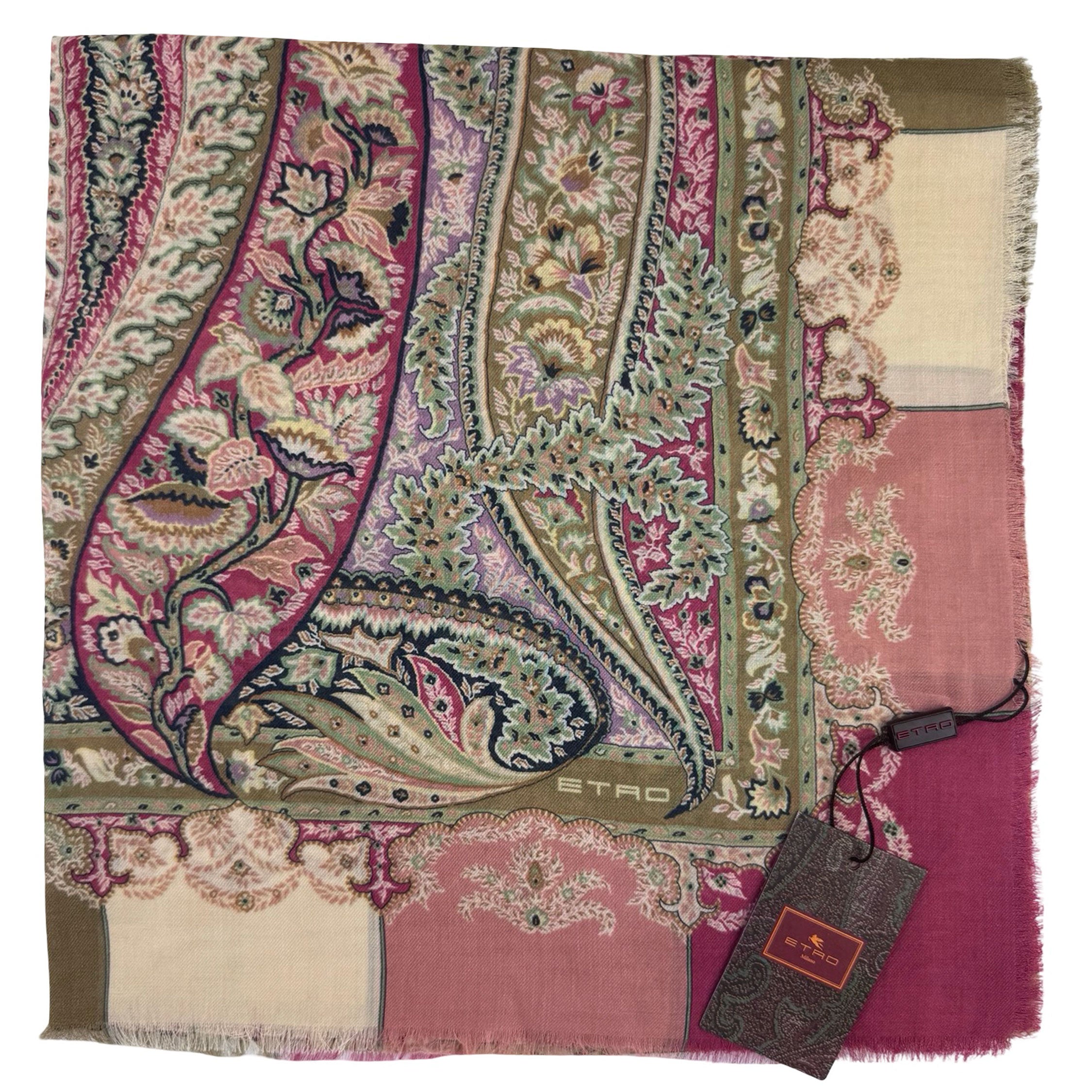 Etro Scarf Dusty Pink Beige Paisley Design - Extra Large Square