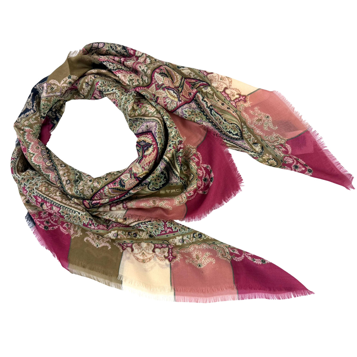 Etro Scarf Pink Olive Design - Extra Large Square Shawl Women Collection