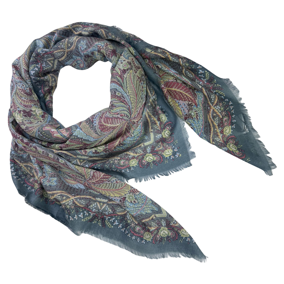 Etro Scarf Gray Ornamental Design New