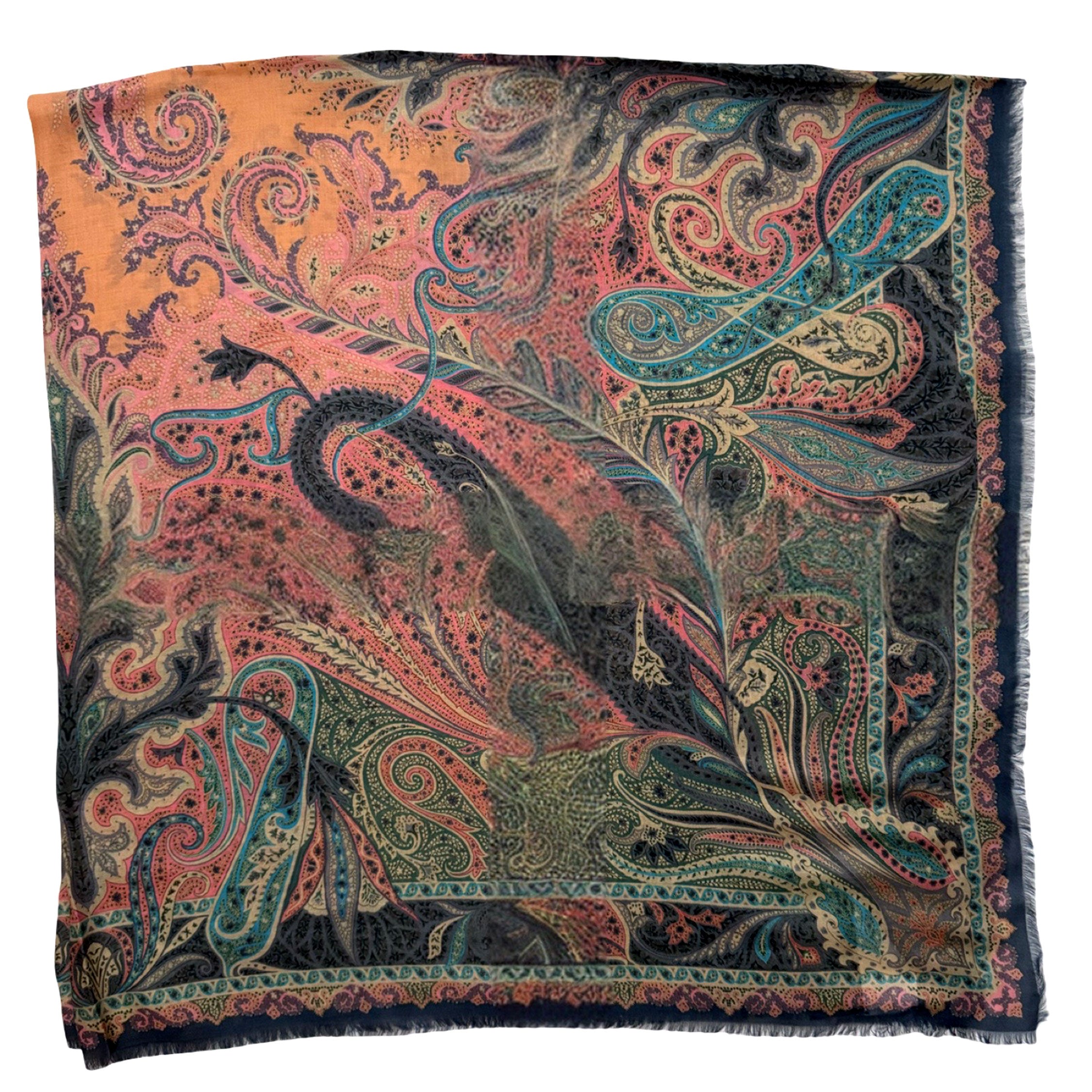 Etro Scarf Midnight Blue Paisley Design - Extra Large Square Shawl