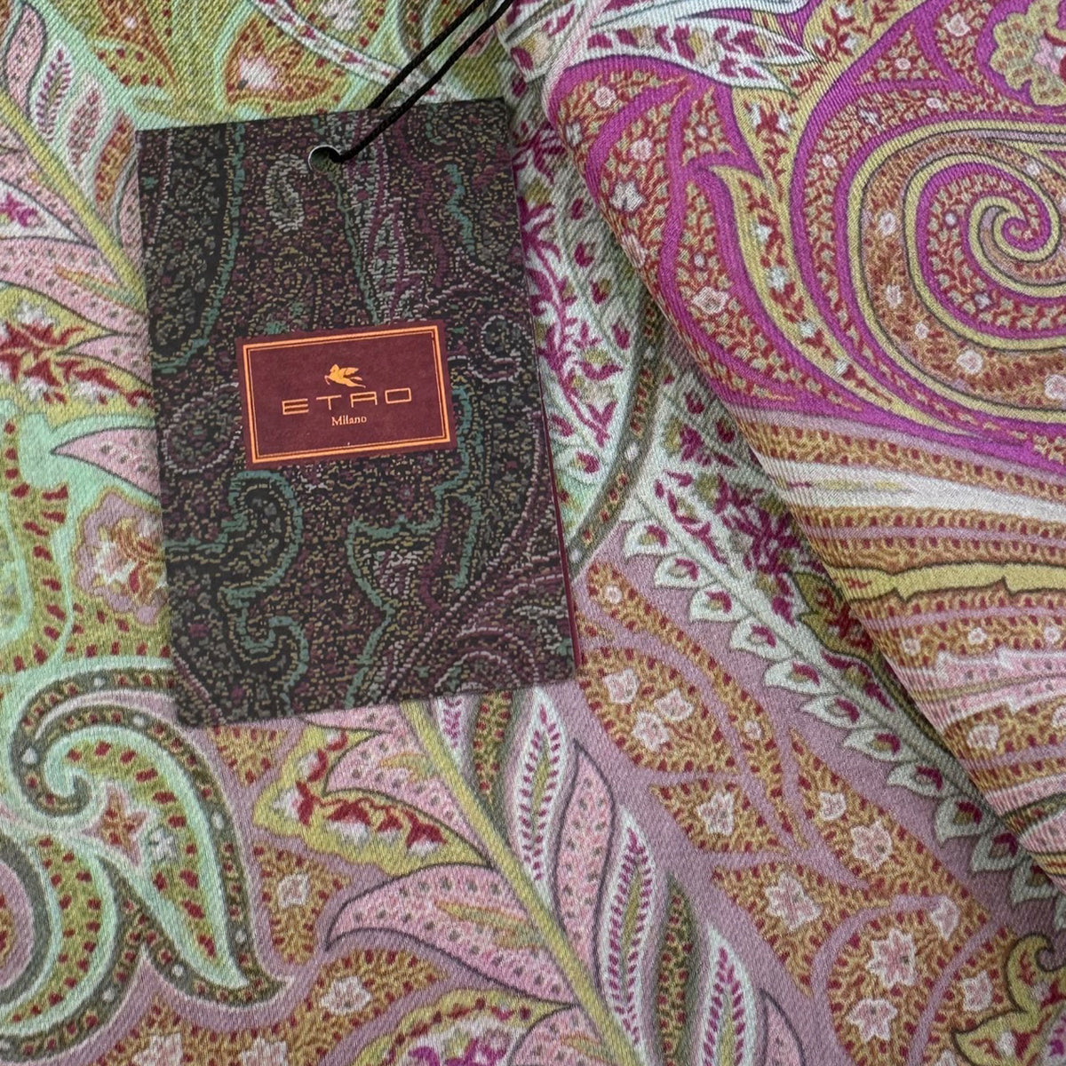Etro Scarf Pink Mint Olive Paisley - Extra Large Square Shawl