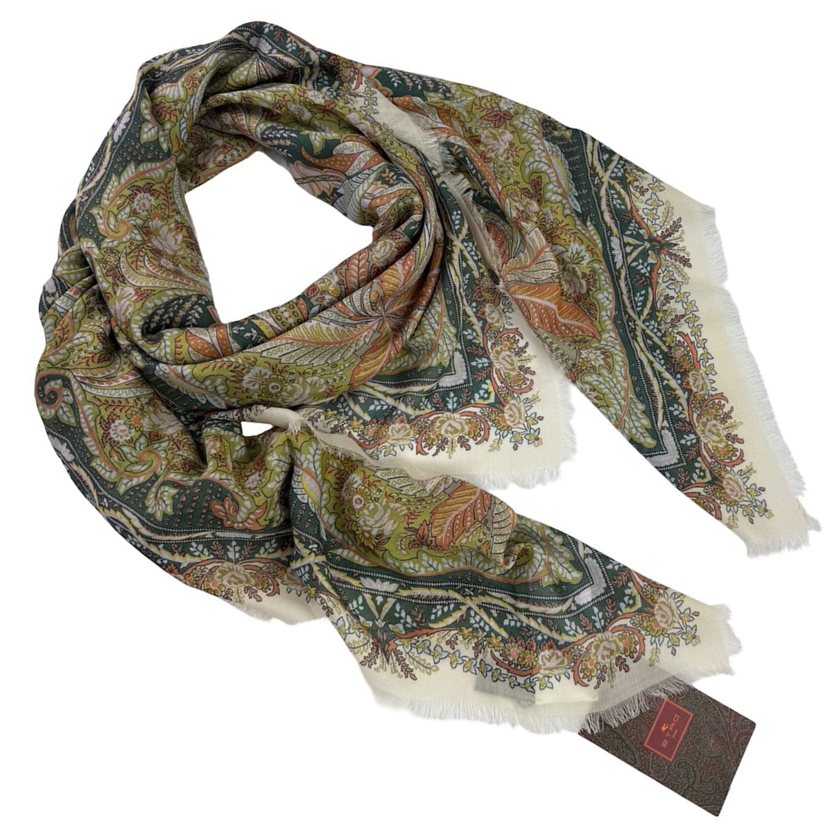 Etro Scarf Green White Brown Orange Floral